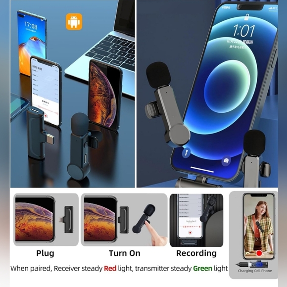 2 Pack Lavalier Microphone USB C Wireless - Picture 5 of 6